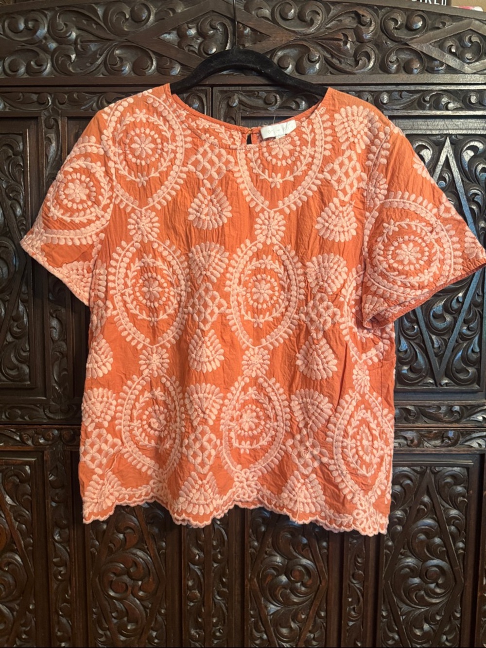 Anthropology Eri + Ali Coral Embroidered Short-Sleeve Women's Blouse